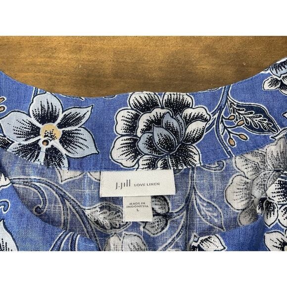 J.Jill Love Linen Blue Floral 3/4 Sleeve Relaxed Fit Popover Top Size Large - Picture 2 of 9
